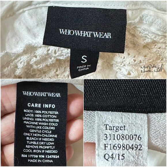 Who What Wear White Ruffle Hem Lace Detail 3/4 Sleeve Dress Size Small - Picture 6 of 6